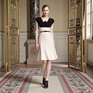 Roland Mouret Black & Cream Colorblock Dress | Size 10